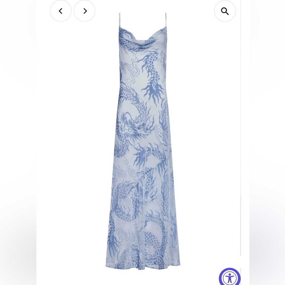 NWT L'AGENCE Christine Burnout Velvet Maxi Gown in Blue Fog Dragon